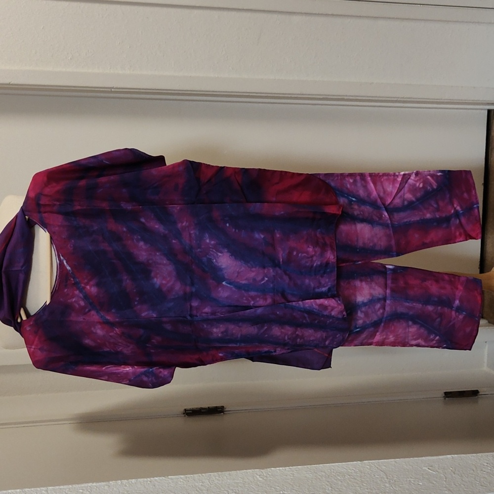 Silk 3 Piece Tie Dye Top Pants Scarf Set